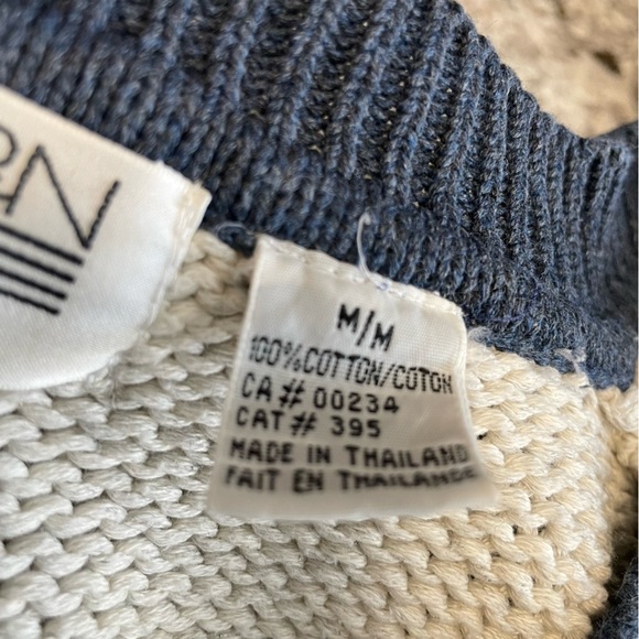 Vintage V-Neck Sweater with Navy Stripes & Compass Arm Patches - Picture 6 of 9